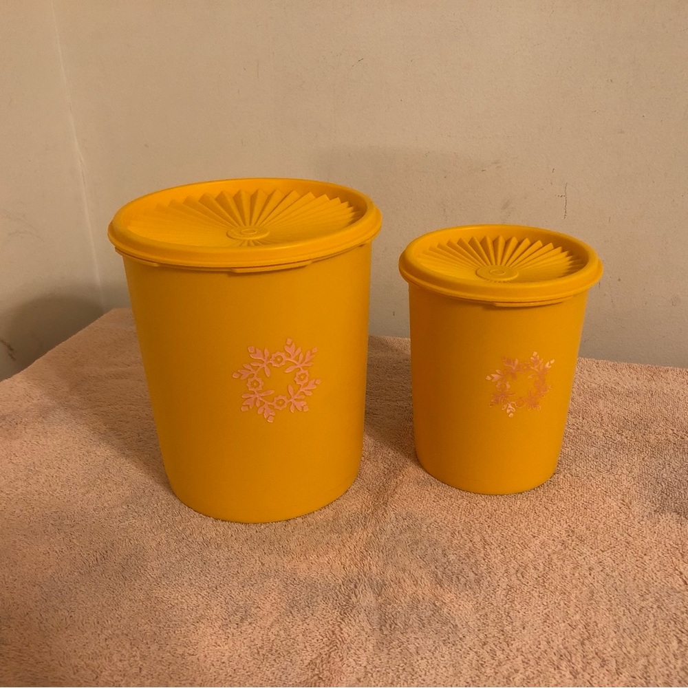 Vintage Tupperware Servalier Yellow Canister Set of 2 With Lids